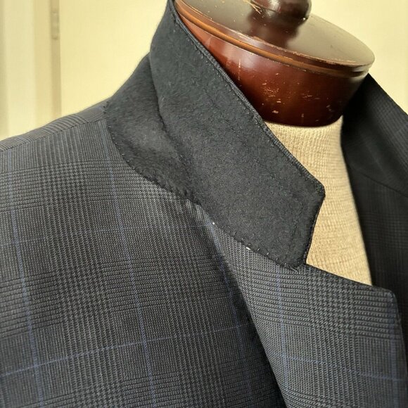 Trussini Wool Blazer 54R/44 R Plaid‎ Navy Jacket Windowpane Sport Coat Italy
